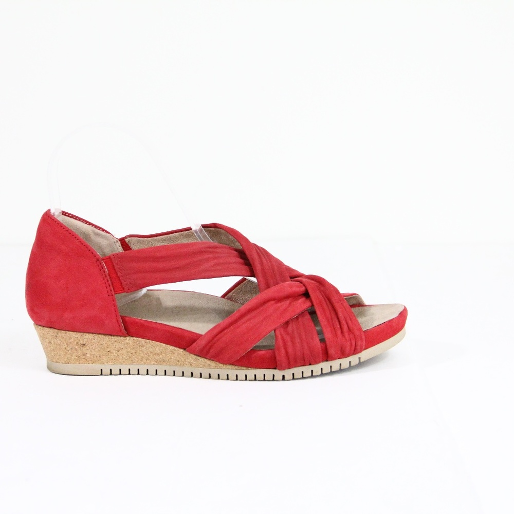 Earth Ficus Gemini Sandals sz 7 Women red Leather Shoes Wedge Heel